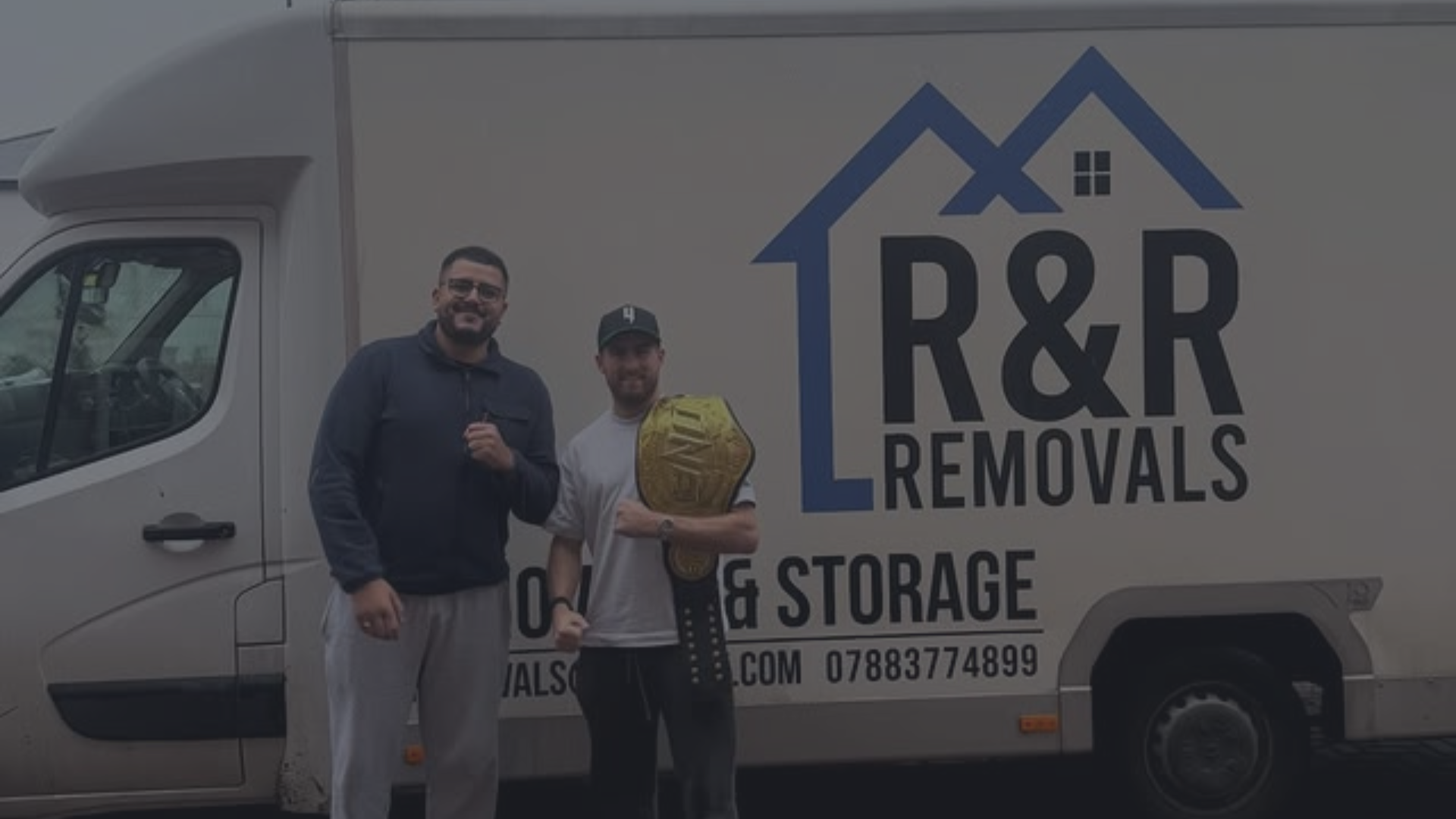 R & R Removals Royston owner with ONE Championship world champion Jonathan Haggerty after helping him with his move